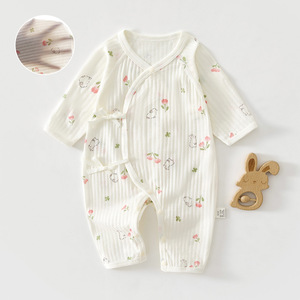 Mameluco de Bebé de Algodón Fino Tejido con Abertura Diagonal y Lazos Delanteros, Traje de Verano para Recién Nacido - Product Image 1