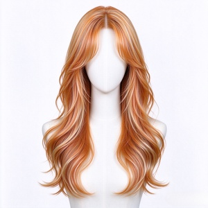 วิกผมมนุษย์แบบยาวเป็นชั้นๆ สีส้มขิง พร้อมหน้าม้าทรงกรอบหน้า - Product Image 1