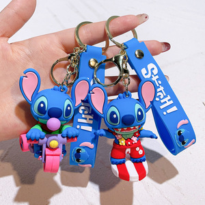 Wholesale <b>Cute</b> Stitched Keychain Cartoon Anime Doll <b>Keyring</b> Soft PVC Backpack Charms Children Small Gift - Product Image 1