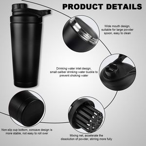 Custom Logo BPA Free Insulated Stainless Steel Shaker Cup Water <b>Bottle</b> Wire Whisk 26oz Push Button Flip Cap Camping Eco-Friendly - Product Image 3