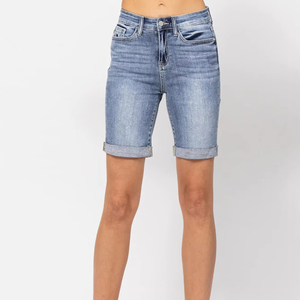 All'ingrosso pantaloncini in Denim da <span class=keywords><strong>donna</strong></span> di mezza vita <span class=keywords><strong>Bermuda</strong></span> da <span class=keywords><strong>donna</strong></span> in cotone elasticizzato traspirante stile estivo <span class=keywords><strong>pantaloni</strong></span> corti Casual a vita alta - Product Image 1