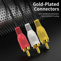 Cable AV 3RCA a 3RCA Macho, Cable de Audio y Video Estéreo Chapado en Oro, Cable de Cobre Libre de Oxígeno para DVD, TV, Amplificador, Cine en Casa