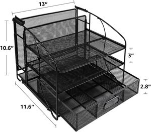 <span class=keywords><strong>Bureau</strong></span> rectangulaire en maille 3 plateaux avec <span class=keywords><strong>tiroir</strong></span> coulissant et porte-fichiers suspendus Organisateur de <span class=keywords><strong>bureau</strong></span> noir - Product Image 4