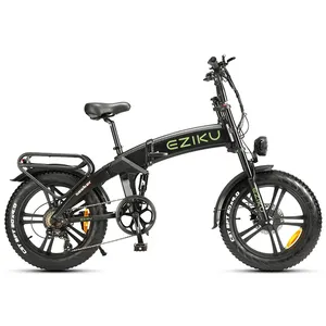 Eziku Folding Electric Bike 1000W 20*4.0" E-Bike Fat Tire Bicycle With 48V 16.8Ah Battery With LCD Display Dual Suspen For Man