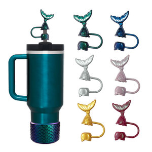 Vente en gros de bouchons de paille en silicone sirène de la mer Couvercles et bouchons réutilisables pour pailles de 9 à 10mm pour gobelets de 30 et 40oz - Product Image 1