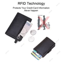 Sarung dompet kartu kredit pria, pelindung pemblokir Rfid serat karbon, pemegang kartu kredit Bank bisnis logam kulit