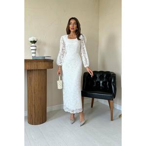 Vestido de Novia Vintage Transpirable con Cuello Corazón, Cintura Natural y Encaje Guipur Blanco - Product Image 5