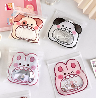 Sac refermable à fermeture éclair avec motif d'animaux mignons à grande bouche, petit sac de rangement en PE pour bijoux, bonbons, accessoires pour cheveux, emballage