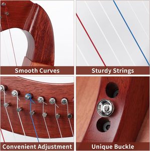 Harpe électrique en acajou Lotkey, 19 <span class=keywords><strong>cordes</strong></span>, clé de réglage, manuel d'instructions, câble audio - Accessoires complets pour débutants - Product Image 3