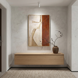 Tableau abstrait vertical peint main cadre aluminium, déco murale géométrique terre cuite pour entrée - Product Image 3