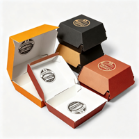 Boîtes à sandwichs et hamburgers en papier blanc biodégradable en gros, design de logo personnalisé, résistantes à la graisse, finition mate UV, robustes, pour la restauration rapide