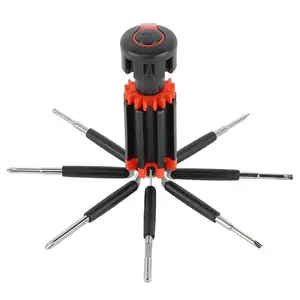 Destornillador multifunción 8 en 1 Kit de tornillos giratorios Juego de herramientas con linterna de 6 LED Destornillador de 90 grados