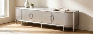 Premium Silver Fluted TV Stand, Modern Curved <b>Sideboard</b> with Ribbed Doors for Living Room Storage - Product Image 6