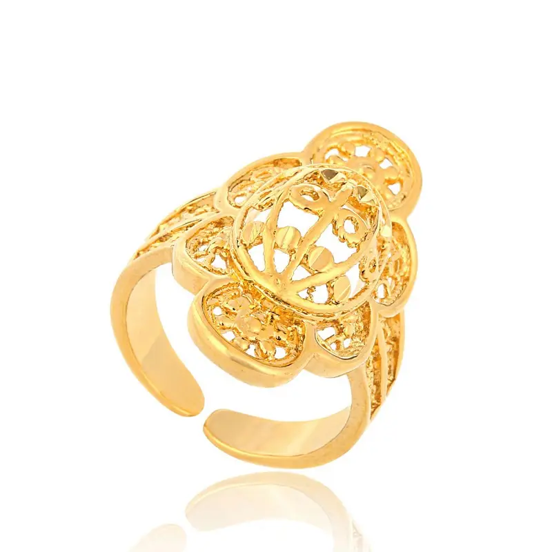 Ethlyn Cincin Emas untuk Wanita Warna Emas Afrika Perhiasan Arab India Nigeria Cincin Ukuran Bebas Logam Timur Tengah R14