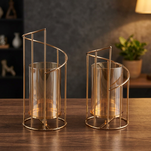 Sheeraz International Gold Metal Candle Holder <b>Glass</b> Candle Jar Geometric <b>Candlestick</b> Stand for Home Wedding Decor Restaurant - Product Image 3