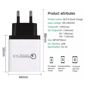 Laimoda UE nos macho QC 3,0 USB de 3 puertos de adaptador cargador de pared para iPhone Samsung Xiaomi teléfono móvil - Product Image 4