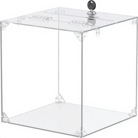 Boîte de dons en acrylique, boîte de collecte carrée transparente avec couvercle à charnière pour les votes, la collecte de fonds caritatifs, les concours, les expositions