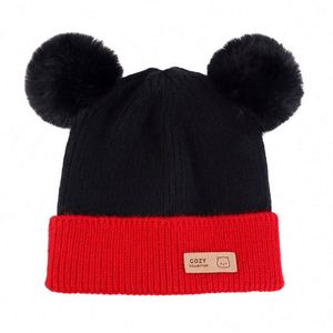 Gorro de Invierno Personalizado al por Mayor, con Doble Pompón, para Niños de 1 a 3 Años, Cálido, de Punto, con Forro Polar, Gorro Holgado para Niño, de Acrílico - Product Image 6