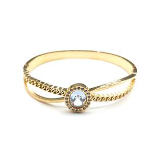 Fashion Bangle 316L Stainless Steel PVD Gold Plating <b>Crystal</b> Center Stone Elegant Women's Jewelry Accessory - Product Image 1