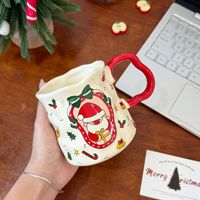 Tasses à café en céramique écologiques de style dessin animé haut de gamme, cuillère, compatibles lave-vaisselle et micro-ondes, logo personnalisé, emballage en boîte couleur