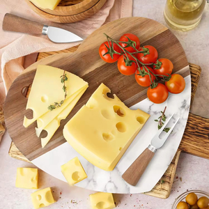 Planche à découper et à servir en bois et marbre avec ustensiles à fromage, planche à fromage de 12 pouces - Product Image 1
