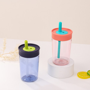 מותאם אישית bpa-בקבוק מים לבן פלסטיק בקבוק מים אישית בית ספר מיץ מים כוסות עם קש סיליקון - Product Image 4