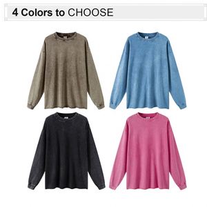Custom logo Printing 100% Cotton 260 Gsm Vintage Acid Washed Unisex Crew Neck T-shirt Solid Color Long Sleeve t Shirts - Product Image 2