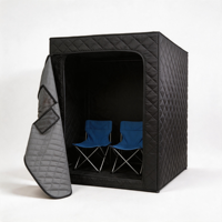 Tente de sauna vapeur électrique moderne pliable et portable pour deux personnes, avec chaises pliantes, pour usage domestique, piscine, villa, intérieur.