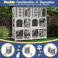 Enclos mobile pour chats d'extérieur en bois, multi-niveaux, avec roues, 3 plateformes, toit imperméable, abri gris pour félins