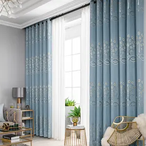 2024 New European Style Blue Jacquard Blackout Curtain For Bedroom Living Room All-season