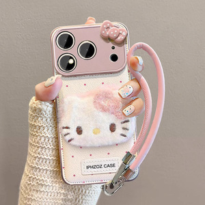 <span class=keywords><strong>Custodia</strong></span> per telefono in <span class=keywords><strong>pelle</strong></span> nuova con peluche gatto KT, grande finestra rosa galvanizzata, adatta per <span class=keywords><strong>Apple</strong></span> 17 ProMax 16 Plus 15 14 - Product Image 1