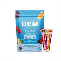 Poudre d'électrolytes sans sucre pour adultes, ingrédients personnalisés, saveur boisée, zéro calorie, favorise la digestion, 20 sachets