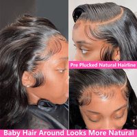 Perruques Lace Front 13x5 Body Wave en Cheveux Humains Pré-Pluckées à Petits Nœuds |   Perruque frontale complète HD sans colle en cheveux humains, densité 180, 28 pouces