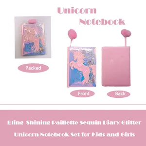 Set alat tulis buku harian rahasia buku catatan merah muda bola mewah Unicorn