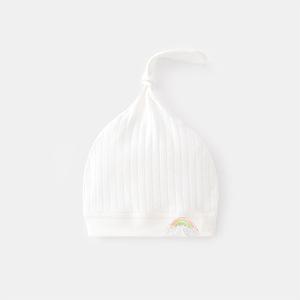 Gorro de bebé de algodón puro de 50-52 cm con nudo en la parte superior y parche de conejo para recién nacidos de 0 a 6 meses, primavera y otoño, unisex - Product Image 3