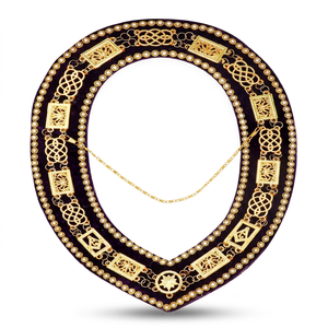 Regalia maçonniques : Tablier et collier de Maître Ancien Maçon, violet, avec broderie en fils métalliques, qualité supérieure - Product Image 1