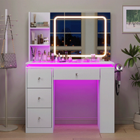 Vente en gros de coiffeuse blanche en MDF pour le maquillage avec miroir LED, 4 tiroirs et étagères de rangement