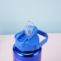 Bouteille d'eau en plastique de 2000 ml avec marqueur de temps, rappel d'hydratation, dégradé électroplaqué, double couvercle, bouteille de sport pour la salle de sport en plein air