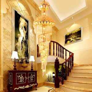 Style européen Grand lustre à LED en cristal K9 doré Hauteur réglable Escalier d'hôtel Suspension lumineuse Offre Spéciale bâtiment Télécommande - Product Image 3
