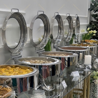 Plat à chafing rond en acier inoxydable de haute qualité, 6 L, à double chauffage hydraulique, avec grand couvercle en verre, pour buffet, réchaud et maintien au chaud des aliments