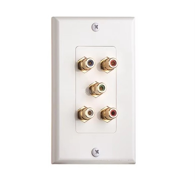 Standard US Size Decor AV Wall Plate 5 X RCA Female Coupler Made China Combo Port Insert Jack ABS Material White Indoor Use
