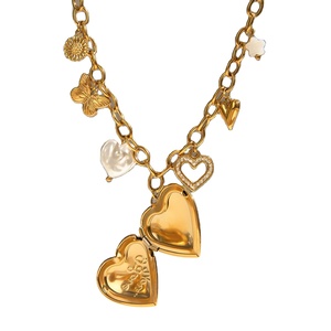 Elegante chapado en oro personalizado foto colgante collar Aretas foto caja joyería personalizada inoxidable corazón medallón encanto collar - Product Image 1
