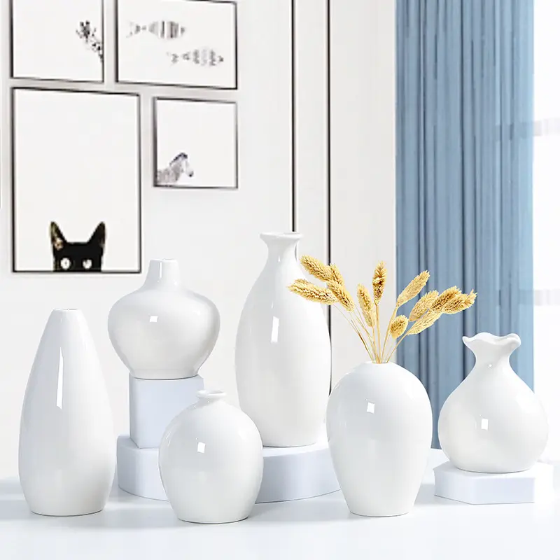 Florero de cerámica con brotes de flores de porcelana blanca, jarrón de colores personalizados hechos a mano, decoración minimalista y moderna