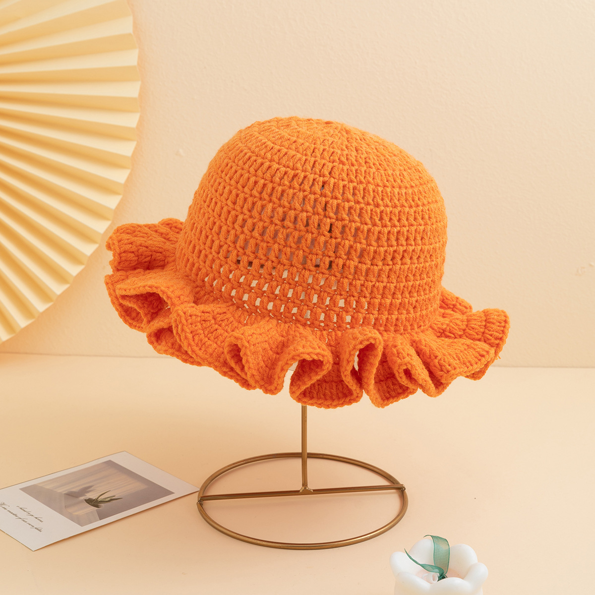 Handmade Crochet Bucket Hat Ruffled Brim Winter Windproof Fisherman Style 2025 Winter Fashion Women main image 2