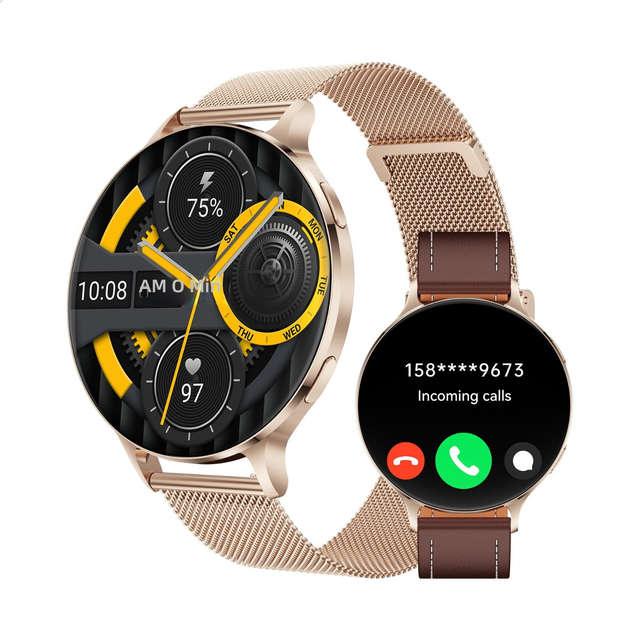KM100 Smart Watch Call 1.75inch True Heart Rate Meter Step + AMOLED Screen IP68 Depth Waterproof