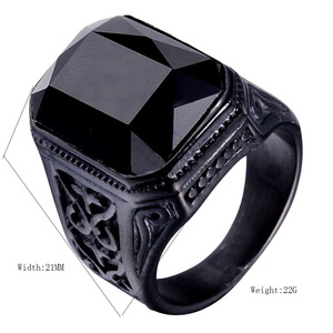 Anillo de sello de acero inoxidable con piedra roja rubí Acabado negro Talla gótica Banda pesada Llamativa mirada para hombres - Product Image 4