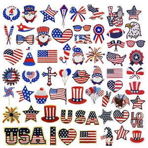Nuove Toppe Ricamate Termoadesive Stile Stati Uniti per il Giorno dell'Indipendenza USA, Colori Rosso e Blu - Product Image 1