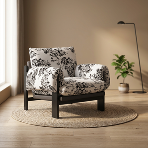 Modern Fabric Living Room Chair With Floral Pattern Solid Back Wooden Legs Contemporary Leisure Chair Home Furniture - Product Image 2