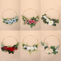 Couronne de fleurs artificielles en métal faite à la main pour décoration murale intérieure, arrangement floral portable pour mariage