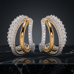 Luxury 18K Gold Plated 925 Silver Diamond Huggie <b>Earrings</b> Round Brilliant Cut Channel Setting Women Geometric Wedding Jewelry - Product Image 3